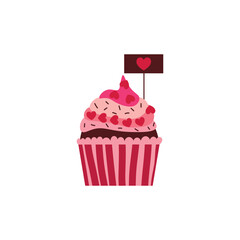 Tasty cupcake for Valentine's Day on white background