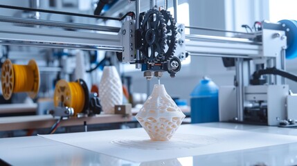 Modern 3D printer printing figure close-up macro