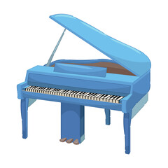 Blue grand piano on white background