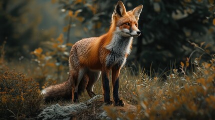 The fox in its grace and cunning nature. Elegance and beauty of this remarkable creature as it thrives in its natural habitat. Adaptability of the fox, an emblem of wilderness and ingenuity.