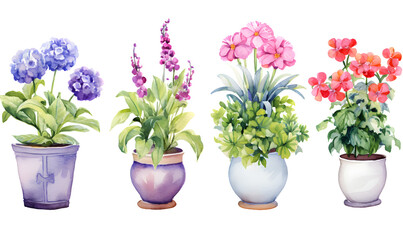Naklejka na ściany i meble Beautiful watercolor flower pots, Generative AI