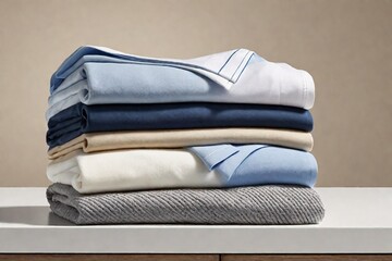Stacked clean linen laundry room, minimalist style