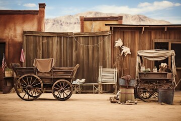 Wild West Town: Historic Charm, Old Frontier Vibes, Western Nostalgia, Vintage Setting, Cowboy Era, Saloon Facades, Timeless Backdrop, Rustic Charm, Pioneer Days, Photo Opportunity
