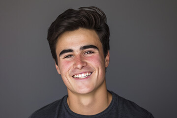 Obraz premium A young man with freckles on his face smiles for the camera