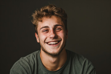 Obraz premium A young man with a beard is smiling for the camera