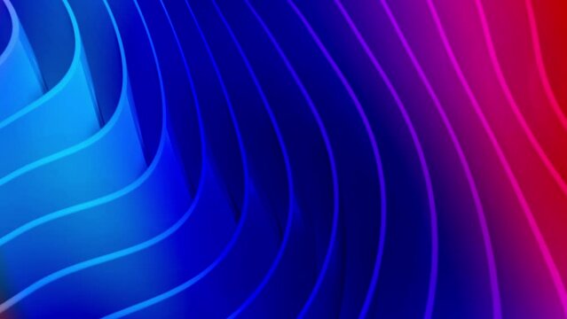 Looped animation. 3d waves Abstract colorful wavy background in bright neon blue and red colors. Modern colorful wallpaper, 3d rendering 4k