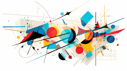 Abstract geometric shapes on white background, bold colors, dynamic lines, patterned surfaces, energetic gestures, abstraction-cr&eacute;ation