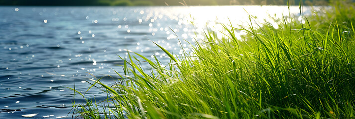 Green grass near the water

