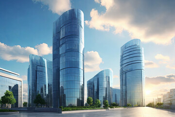 City's financial heartbeat: Iconic business buildings and banking institutions grace the urban skyline in this dynamic cityscape. A symbol of economic prowess and financial hub.