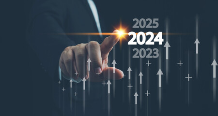 Fototapeta premium 2024 business planning and strategy concept. business goals trends 2024. digital marketing, profit income, economy, stock market trends and business, 2024 trend, challenge and business strategy.