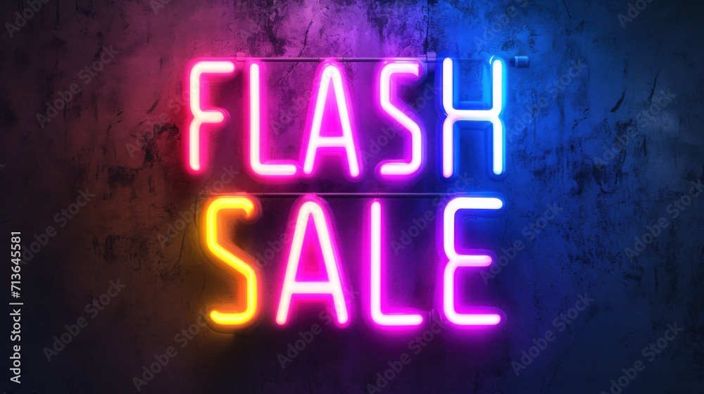 Sticker A neon sign that says flash sale in a dark room, AI