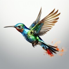 Beautiful blue billed hummingbird flying isolated white background image Ai generated art