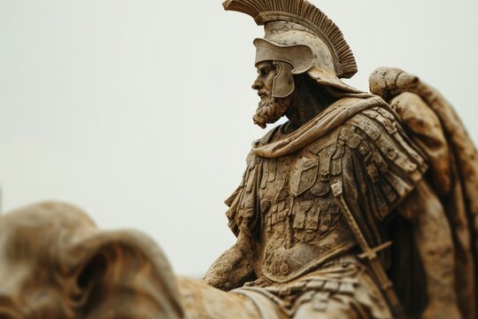 The Alps Conquest: Cinematic Scene of Hannibal Barca, Carthaginian General in His Thirties, Astride an Elephant, Surveying the Harsh Mountain Sunlight with Sun Flare, Signifying Audacity and Strategic