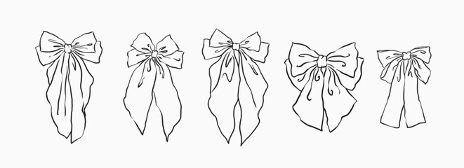 Hand drawn cute bow line art vector art collection