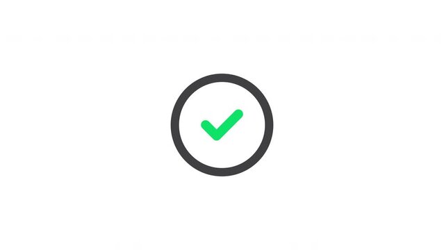 Circle line check mark icon animation on a white background. Success, correct or right choice icon animation in 4k video.	

