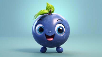 A cute cartoon blueberry fruits character Ai Generative