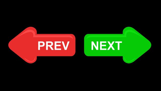 video animation icon arrows with words prev and next buttons digital. On a transparent background with zero alpha channel