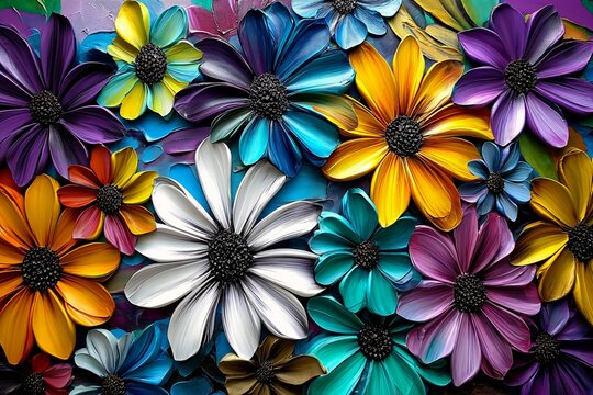 brightly colored paper flowers arranged gorgeous heavy compression filter beautifully dithered gradients coloring palette multiple random monochrome palate