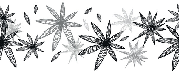 A decorative circle of branches is highlighted on a white background. A pattern of leaves. Vector illustration. For nature, eco and design. Hand-drawn plants, a frame for a postcard.