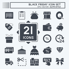 Icon Set Black Friday. suitable for Business symbol. glyph style. simple design editable. design template vector. simple symbol illustration