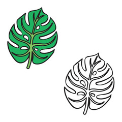 Monstera leaf vector illustrations. leaves drawing with line art. simple design outline style. You can give color you like.