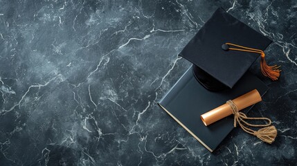 Student cap, graduation cap, diploma, banner: a triumphant celebration marking the end of the school year, embracing academic achievement and success with the issuance of diploma certificates.