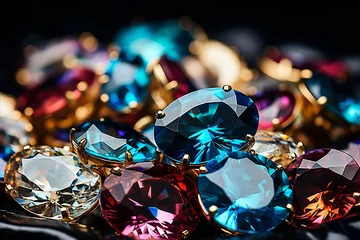  Vibrant gemstones on dazzling jewelry reflecting brilliant colors in warm light. © Ilja