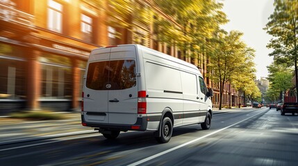 Commercial delivery truck in action on city roadcargo company mock up for advertising and promotion