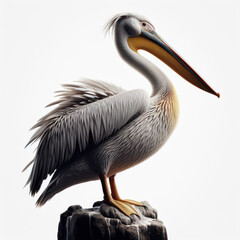 great common pelican, pelicano, Pelicano comun, Pelecanus onocrotalus, Isolated. bird swimming, flying, wings open.