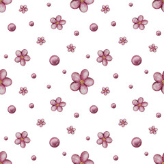 Seamless pattern, floral background, watercolor pearls, watercolor pattern floral print