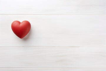 Overhead shot of a small red heart on a white wooden background - romantic concept, copy space - generative ai