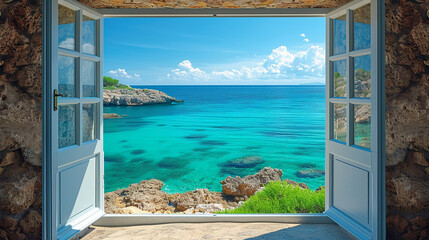Fototapeta premium beautiful window we can see sea. AI generative