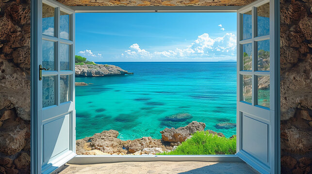 Fototapeta beautiful window we can see sea. AI generative