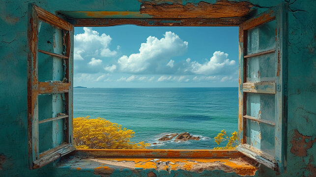 Fototapeta beautiful window we can see sea. AI generative