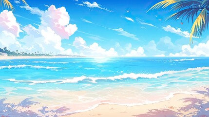 Fototapeta na wymiar beach with palm trees Beautiful beach background with blue ocean generative AI