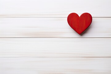 Overhead shot of a small red heart on a white wooden background - romantic concept, copy space - generative ai