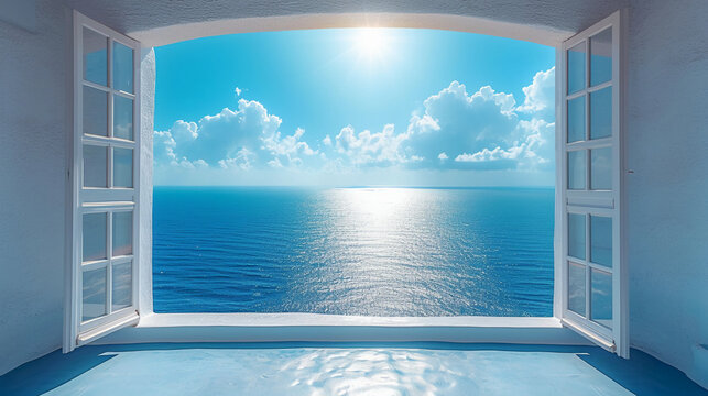 Fototapeta beautiful window we can see sea. AI generative