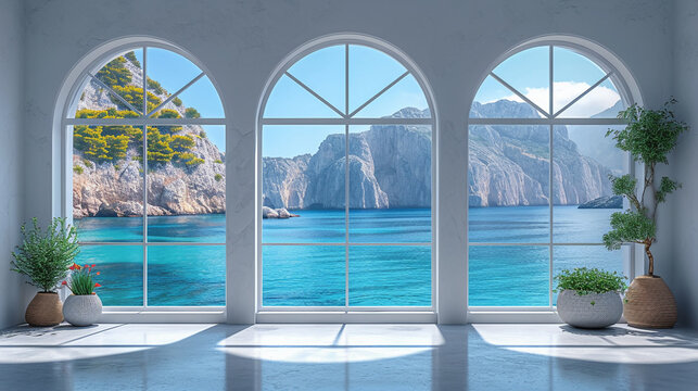 Fototapeta beautiful window we can see sea. AI generative