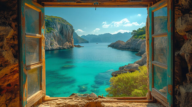 Fototapeta beautiful window we can see sea. AI generative