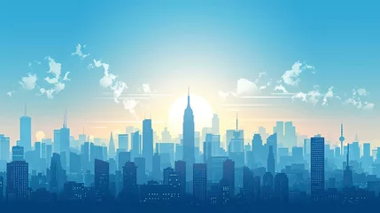 Fotobehang city skyline at sunset, City Sky Scrapers with blue and bright skies Vector silhouette  generative AI © OOTIDI