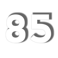 3D number 85 in white color sign symbol numbers for design elements isolated on transparent background