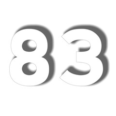 3D number 83 in white color sign symbol numbers for design elements isolated on transparent background