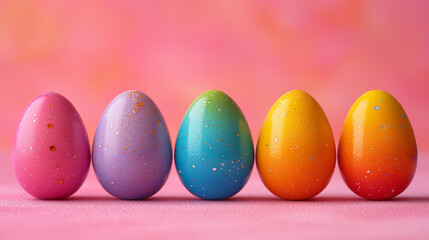 Obraz premium decorated Easter eggs in a row against a solid background