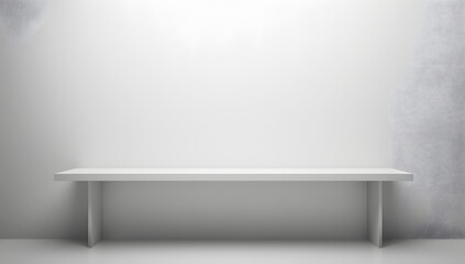 empty white table in front of white wall  