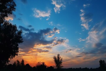 Fototapeta na wymiar Morning sky with blue sky and orange clouds. Generative AI