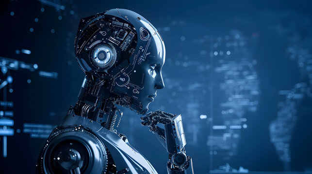 Thinking robot with artificial intelligence.