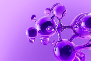 Purple abstract, liquid, reflective molecular blob against a purple background