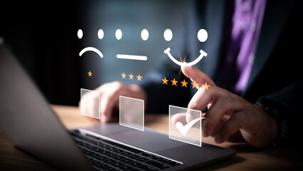 Customer Satisfaction Survey Concept, Users Rate Service Experiences On Online Application,...