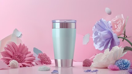 A stainless steel tumbler with pastel color for promotional and mock up purposes. Blank space is available for customization