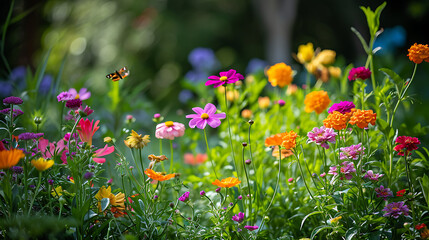 Flores vibrantes e diversas de várias formas e cores decoram um jardim pacífico Suas pétalas delicadas balançam suavemente na brisa criando uma sinfonia de movimento e beleza
